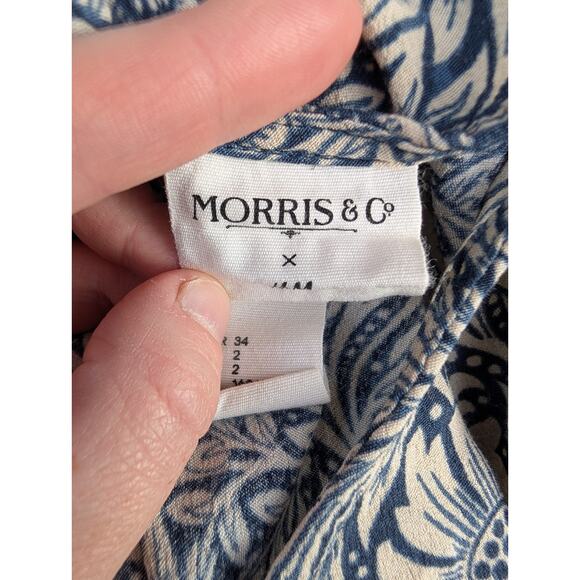 Morris & Co x H&M Womens Floral Smocked Sleeve Blouse Sz 2 Blue Romantic - Picture 6 of 10